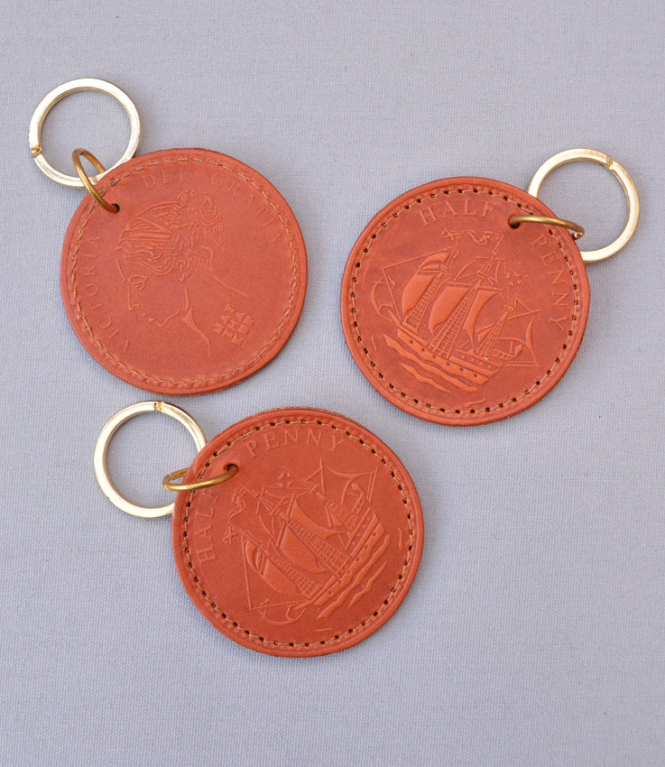Leather half penny keyrings