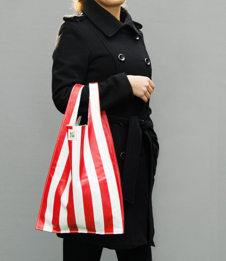 Leather Striped Grocery Bag in red striped