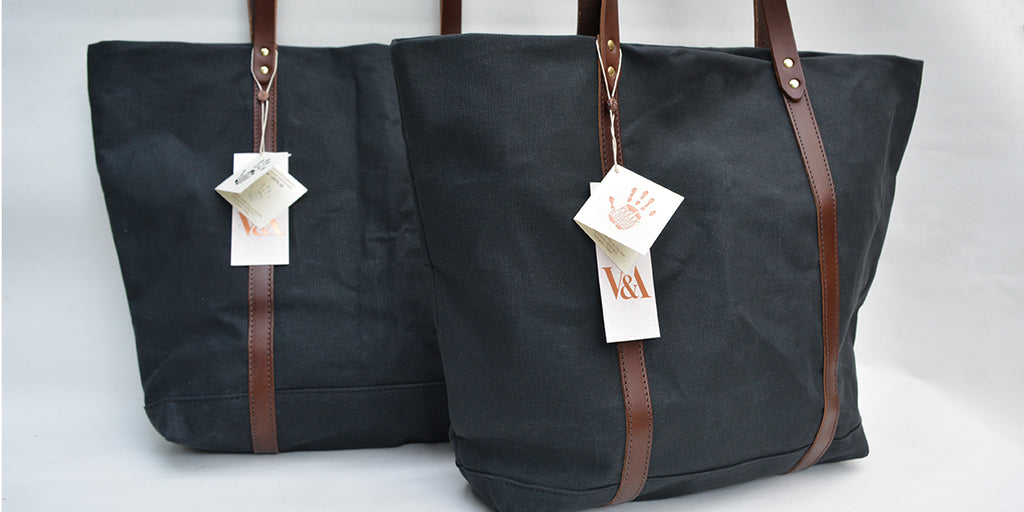In collaboration with the V&A museum in London, these tote bags by Natthakur are made from black waxed cotton canvas and brown sustainable vegetable tanned leather. The leather is produced in Tuscany in Italy, a member of The Consorzio Vera Pelle