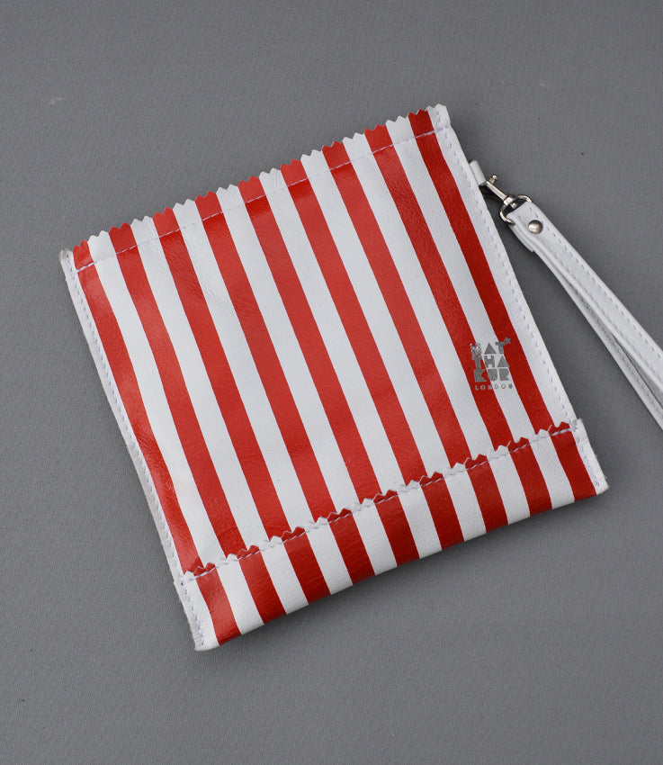 Red leather stripe sweetshop clutch bag