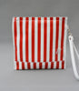 Red leather stripe sweetshop clutch bag