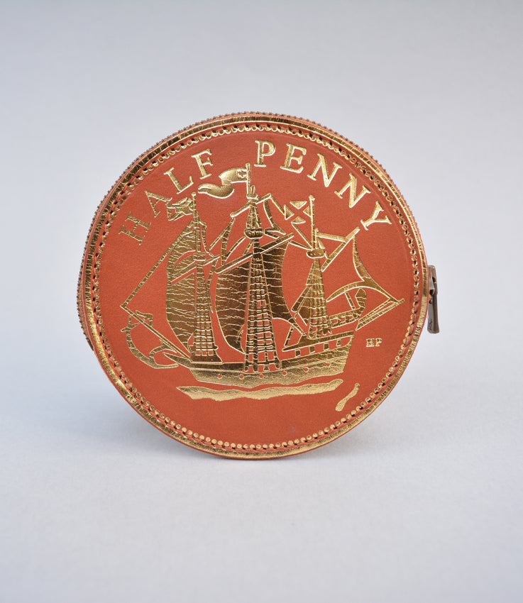 Tan & Gold Half Penny coin purse